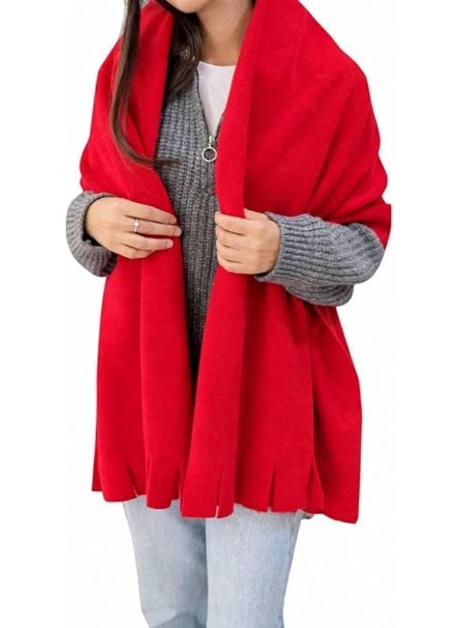 A fringed wrap shawl, a soft wool blanket scarf, an oversized winter accessory (red) - Image 2